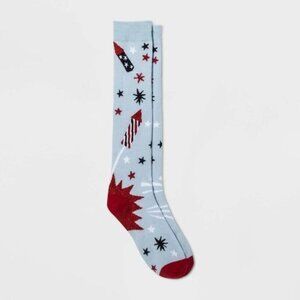 Knee-High Fireworks Socks - Light Blue Red & White - 4th Of July Fun Unisex